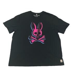 Psycho Bunny Men's T-Shirt Size 2XL Black Pink Neon Graphic Bunny Pima Cotton